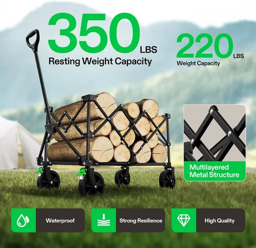 Vista 3 de Vivosun - Carrito de servicio plegable de alta resistencia para campamento, jardín, intemperie, ruedas universales y mango ajustable, negro