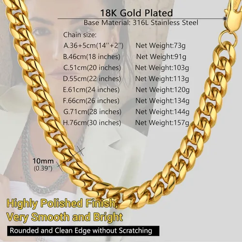 Vista 4 de PROSTEEL Trendy Cuban Links Necklace for Men Women, Black18K Gold Plated 316L Stainless Steel, W 4.8mm-14mm, L 14inch-30inch, Come Gift Box