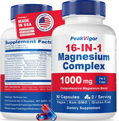 Vista 9 de Complejo de magnesio 12 en 1, suplemento de magnesio de 1000 mg con glicinato, citrato, malato, L-treonato, taurato, apoyo para dormir, probado por
