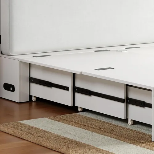 Vista 8 de PUREMIND Cama Murphy de tamaño completo con gabinete, marco de cama escondite multifuncional con cajones de almacenamiento, puertos de carga USB