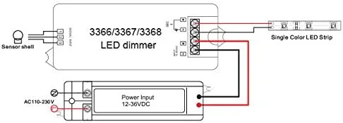 Vista 3 de Atenuador de 1 canal 12-36V 8A con sensor táctil LED para tiras y módulos LED de un solo color, 3367TD