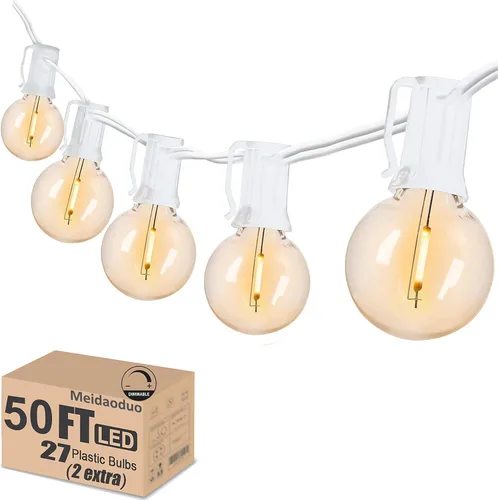 Vista 20 de 200 pies de luces de cadena LED al aire libre Edison para exteriores, impermeables, 2200K, luces de patio con 104 bombillas de plástico
