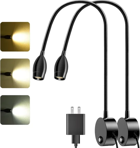 Vista 13 de ERAY 1 paquete de 1 luz LED de lectura para cama montada en la pared Touch Control, 3 Dimmable, 360°Flexible Gooseneck Headboard Book Reading