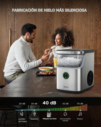 Vista 4 de Silonn Encimera para hacer hielo Nugget con cesta desmontable y asa Acero inoxidable desmontable