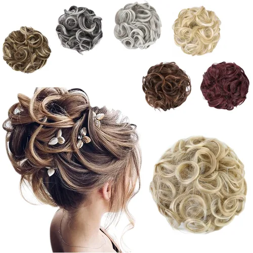 Vista 13 de Elaine Extensión de Coletero Grande y Desordenado, Rizos de Cabello Sintétcio, Coleteros Ondulados Grandes, Trenza Gruesa para Mujeres (#Blanco)