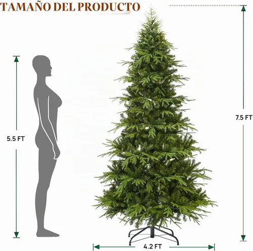 Vista 6 de HOLLO STAR Árbol de Navidad tipo lápiz preiluminado de 7.5 pies con 400 luces LED, control de aplicación, árbol de Navidad artificial Aspen, luces