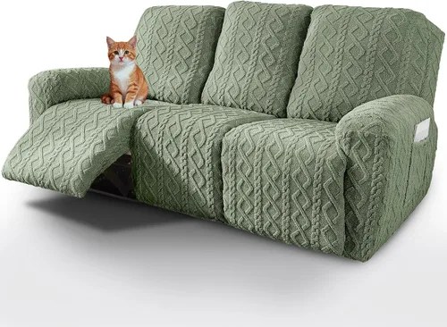 Vista 13 de vctops 6 Piezas Fundas de Sofá Reclinable Loveseat de Felpa con Jacquard Geométrico Suaves Peludas Esponjosas Protector de Muebles Antideslizante