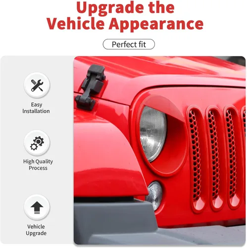 Vista 3 de Mesh Grille Grill Insert+ Headlight Turn Light Cover Trim Fit for 2007-2018 Jeep Wrangler JK JKU Style A(Red)