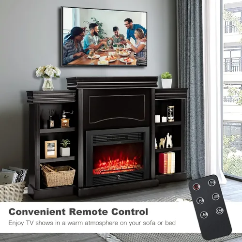 Vista 2 de Tangkula Soporte de TV con chimenea de 70 pulgadas, 750 W/1500 W, calentador eléctrico con control remoto, temporizador de 1-8 horas, 5 brillo