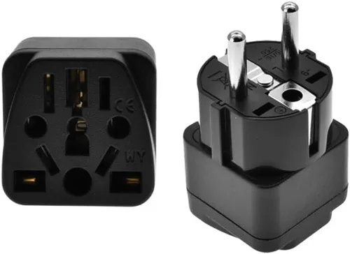 Vista 3 de Toptekits - Paquete de 2 adaptadores universales de enchufe de viaje, Schuko europeo tipo E/F, convertidor de enchufe internacional a europeo Negro