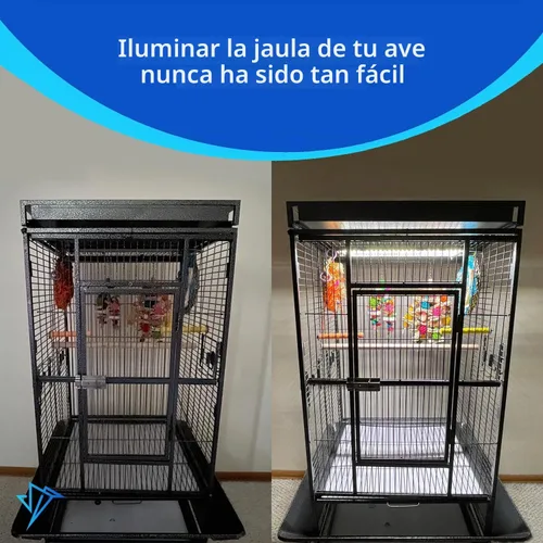 Vista 6 de HappyBird Lighting - Luz de jaula para pájaros con protector para masticar, luz LED de espectro completo para mascotas, simula el entorno natural