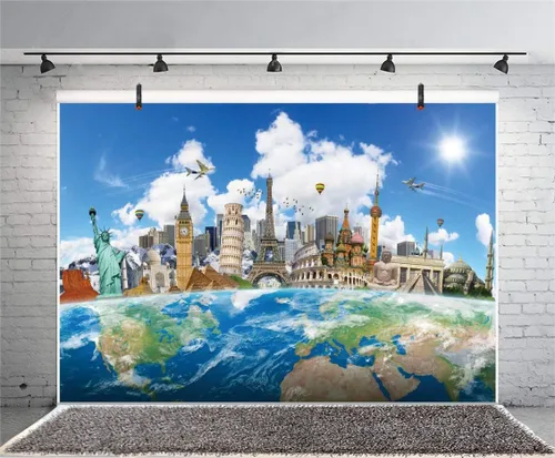 Vista 3 de Yeele Fondo de pantalla de 10 x 8 pies alrededor del mundo para fotografía, globo, viajes, famoso monumento mundial, vacaciones, foto, telón