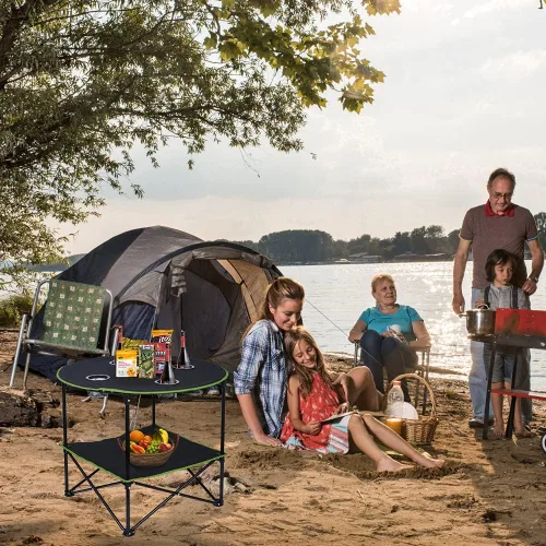 Vista 2 de LEADALLWAY Mesas de Camping Plegables Ligeras Mesa Portátil para Exteriores con 4 Portavasos y Bolsas de Transporte para Picnic al Aire Libre, negro