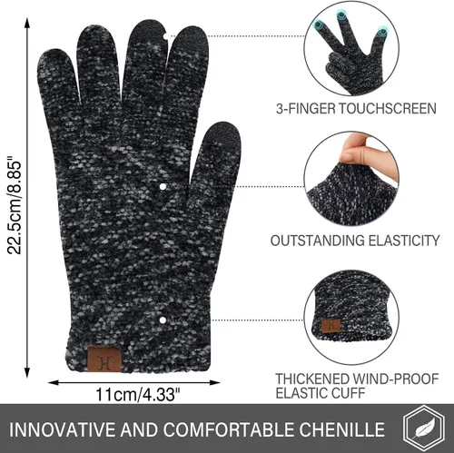 Vista 2 de FZ FANTASTIC ZONE Womens Winter Touchscreen Gloves for Cold Weather, Chenille Warm Knit Gloves