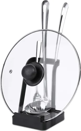 Vista 13 de NiHome Soporte para tapa de olla grande y soporte para cuchara con bandeja de goteo extraíble, organizador de encimera de cocina de hierro negro
