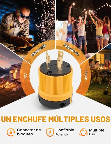 Vista 7 de MECMO 30A 125V NEMA L5-30P - Enchufe de bloqueo para generador, 3 clavijas Twist Lock RV Marine Generator Macho, 30 amperios, 125 voltios, 2 polos