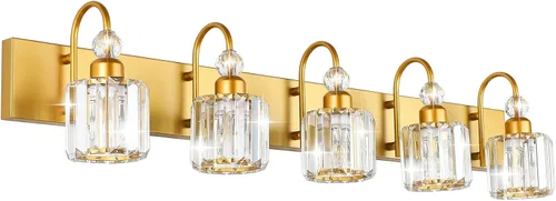 Vista 20 de Ralbay Modernas luces LED de cristal para tocador de baño, 3 luces de acero inoxidable, luces de tocador de cristal sobre el espejo, accesorios