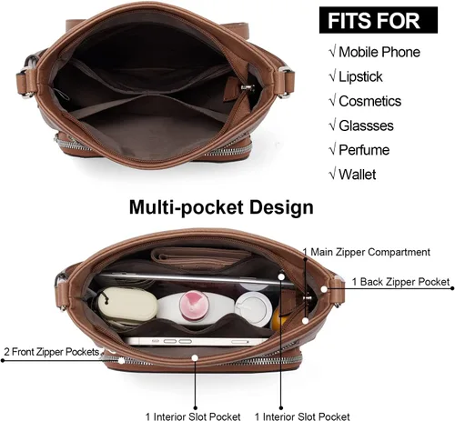 Vista 5 de CLUCI Bolso cruzado para mujer, con múltiples bolsillos, de piel vegana, bolso de hombro pequeño, bolso de hombro para verano, viaje, diseñador