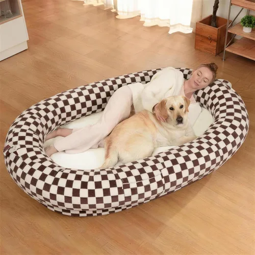 Vista 8 de Cama humana para perros de 74 x 50, tumbona impermeable de espuma viscoelástica, rejilla azul Cama de espuma viscoelástica de gran