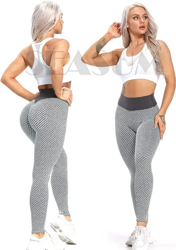 Vista 2 de SEASUM Pantalones de yoga de cintura alta para mujer, leggings fruncidos para entrenamiento, correr, realzar los glúteos, mallas texturizadas