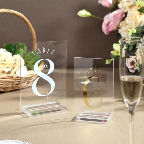 Vista 4 de UNIQOOO Paquete de 20 letreros acrílicos transparentes en blanco – Signos de números de mesa de 5 x 7 pulgadas, letreros de boda, tarjeta y letrero