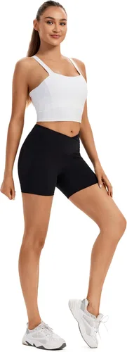 Vista 6 de Blaosn Pantalones cortos atléticos para mujer, gimnasio, yoga, entrenamiento, correr, ciclismo, leggings con bolsillos, de elastano, linda, ropa