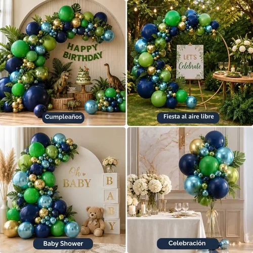Vista 6 de Kit de guirnalda de globos azules y verdes de 134 piezas, kit de arco de globos azul marino, verde oscuro y dorado con globos cromados metálicos