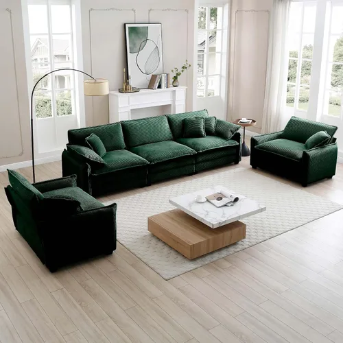 Vista 4 de Juego de sofá de gran tamaño de 3 piezas, asiento profundo de 25.2 pulgadas, cómodo sofá y silla de pana, juego de 2 sofás modulares modulares