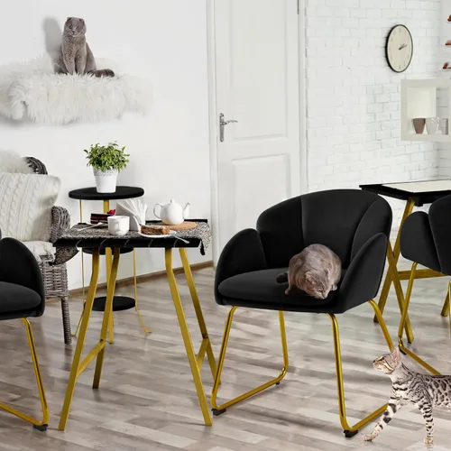 Vista 4 de Yaheetech Silla de terciopelo para sala de estar, sillón en forma de flor con patas doradas, silla lateral tapizada para tocador, sala de estar