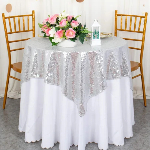 Vista 36 de ShinyBeauty Mantel Cuadrado Pequeño de 36 x 36 Pulgadas Mantel de Lentejuelas Azul Bebé Cubierta de Mesa con Purpurina Superposición Cuadrada