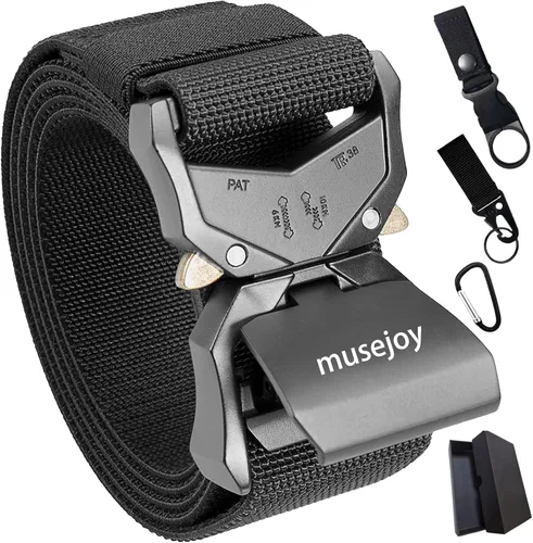 Vista 5 de MUSEJOY Cinturones tácticos para hombres, cinturón de trabajo de nailon de 1.5 pulgadas con cinturón táctico resistente de liberación rápida