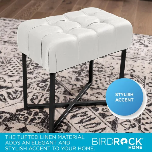 Vista 7 de BIRDROCK HOME Taburete rectangular copetudo con cojín acolchado suave, silla de tocador versátil para dormitorio, sala de estar, baño, asiento Negro
