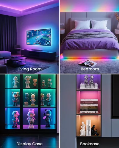 Vista 6 de Luces LED RGB+IC de 9.84 pies para TV de 32 a 43 pulgadas, tira de retroiluminación detrás de la TV con sincronización de música, aplicación