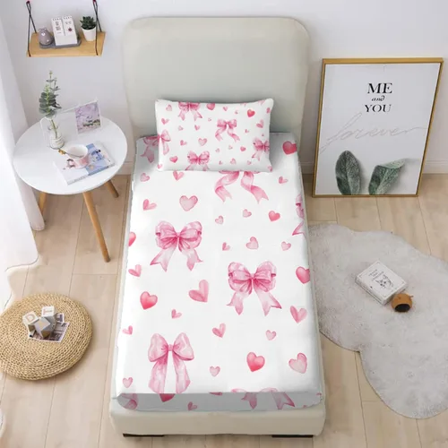 Vista 18 de MUSOLEI Sábanas Panda Sábanas ajustadas Lindas hojas de cama con conjunto de cama de animales 3D con orejas para niñas Conjunto de cama individual