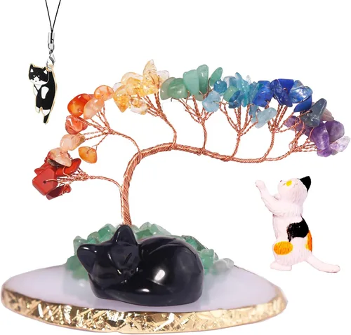 Vista 9 de Dreamgirnh Árbol de Amatista y Cristales de Ángel Piedras Curativas Estatuas Figuritas, Linda Decoración Espiritual de Escritorio de Oficina Morada