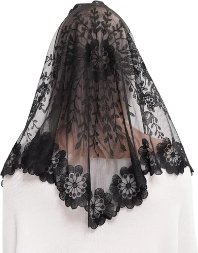 Vista 4 de Mantilla triangular de encaje para cubrir la cabeza de masas latinas velo de encaje grande