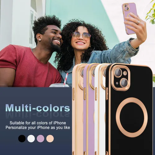 Vista 7 de QLTYPRI Funda magnética para iPhone 13 de 6.1 pulgadas, compatible con MagSafe, funda de silicona suave con borde chapado de lujo con protección