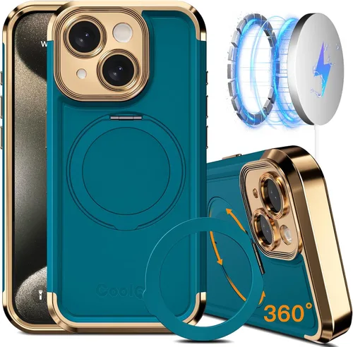 Vista 11 de COOLQO Funda para iPhone 13 de 6.1 pulgadas, soporte magnético de giro de 360° [compatible con Magsafe] [protección militar] chapado mate resistente