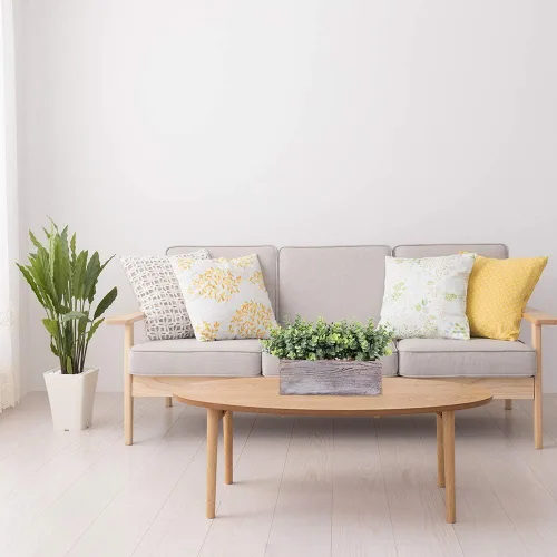 Vista 5 de Winlyn Plantas de eucalipto sintético en maceta de madera rectangular rústica, arreglo de vegetación de eucalipto artificial, planta en maceta