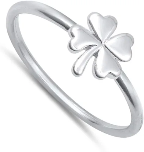 Vista 2 de Good Luck - Anillo de plata de ley 925 con trébol de cuatro hojas, tamaño 2-10