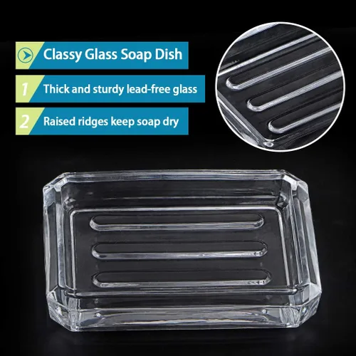 Vista 4 de MDLUU Paquete de 2 jaboneras de vidrio, bandeja decorativa para guardar jabón para ducha, bañera, fregadero de baño, fregadero de cocina (cuadrado)