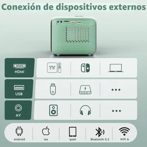 Vista 7 de Proyector nativo de 1080P con WiFi y Bluetooth, proyector de películas con enfoque automático, compatible con teléfono/TV