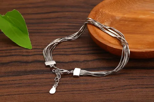 Vista 2 de FarryDream Pulsera de plata de ley 925 elegante de eslabones para mujeres adolescentes y niñas pulsera de serpiente regalos de Navidad Plata