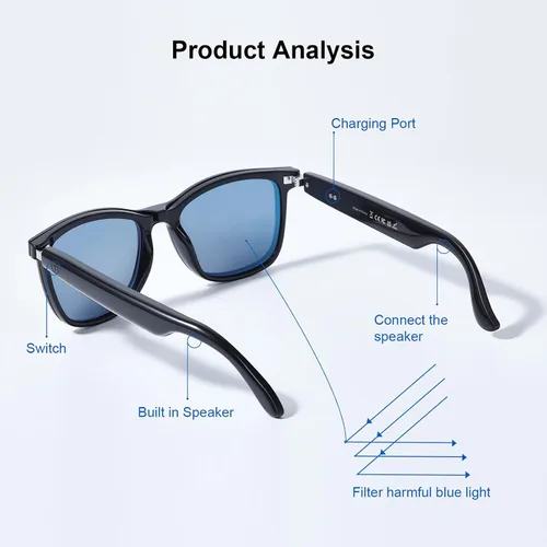 Vista 7 de Quaoar Lentes de audio Bluetooth inteligentes con doble altavoz, micrófono de oído abierto, disparo remoto, asistente de voz para mujeres/hombres