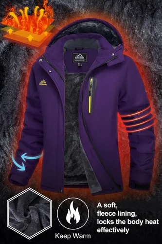 Vista 4 de MAGCOMSEN Chaquetas de esquí para mujer, resistentes al agua, aisladas, a prueba de viento, forro polar, abrigos de invierno con capucha