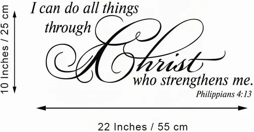 Vista 6 de Calcomanía de pared con texto en inglés "I can do All Things Through Christ who Strengthens me, Philippians 4:13", vinilo con citas cristianas