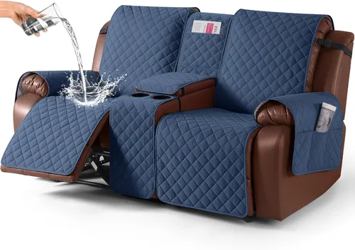 Vista 31 de KinCam Funda 100% Impermeable para Loveseat Reclinable con Consola, Fundas Antideslizantes para Sofá Reclinable de 2 Asientos, Funda para Sofá