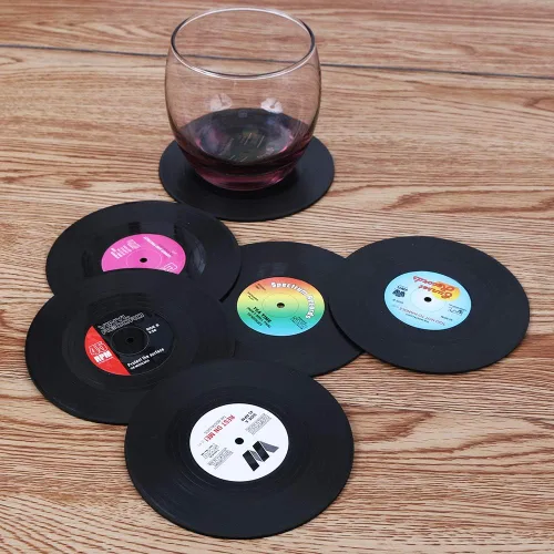 Vista 7 de homEdge Posavasos para discos de vinilo, 6 piezas de posavasos de vinilo de estilo retro