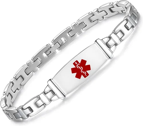Vista 9 de Pulseras médicas de la identificación de la alerta del acero inoxidable de la señora de la manera