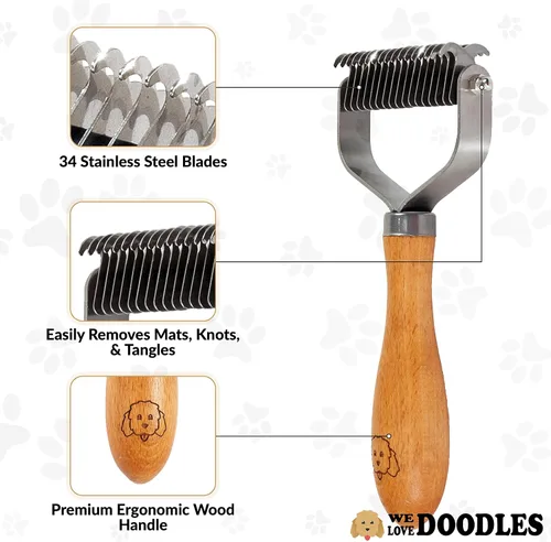 Vista 6 de We Love Doodles Kit de aseo - Cepillo deslizante, peine desengrasante y champú para perros Goldendoodles